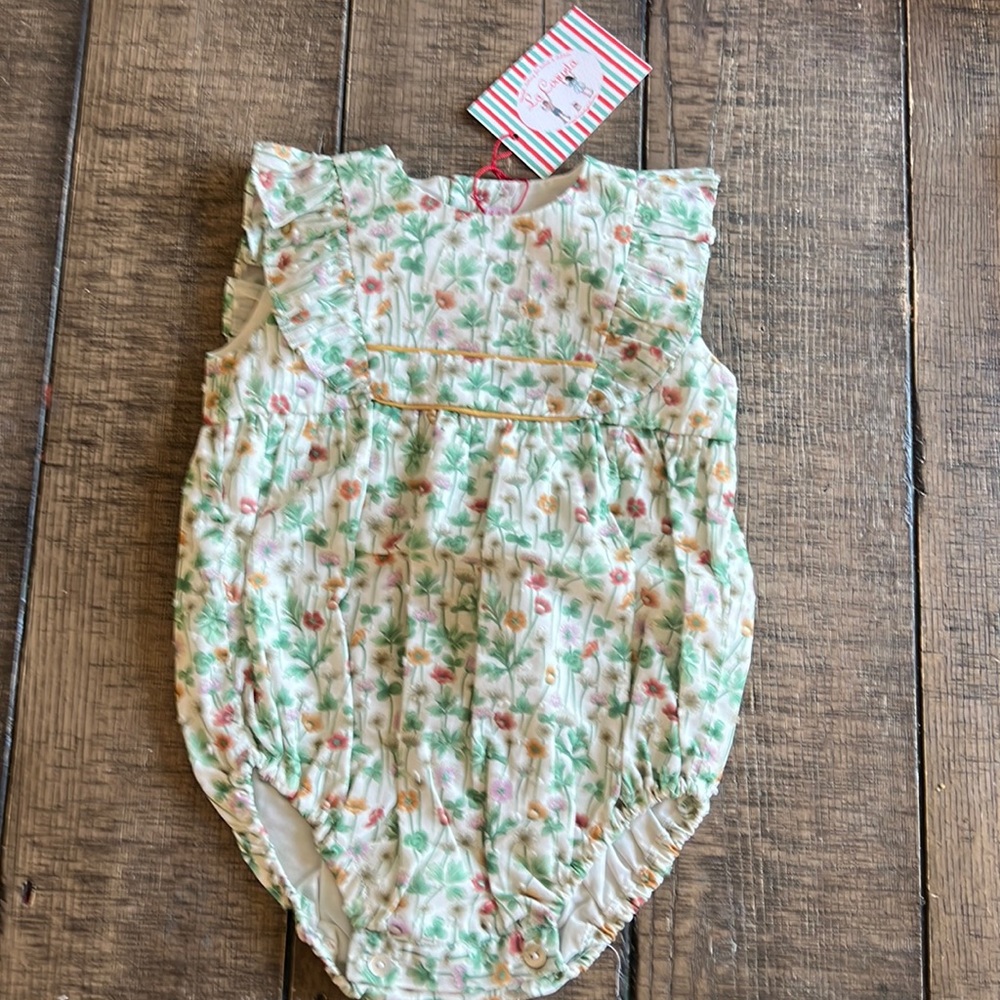 La Coqueta Green Multi Isadora Baby Romper 12M